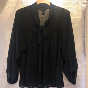 H&M Blouse with Bow Tie Front and Cuffed Sleeves